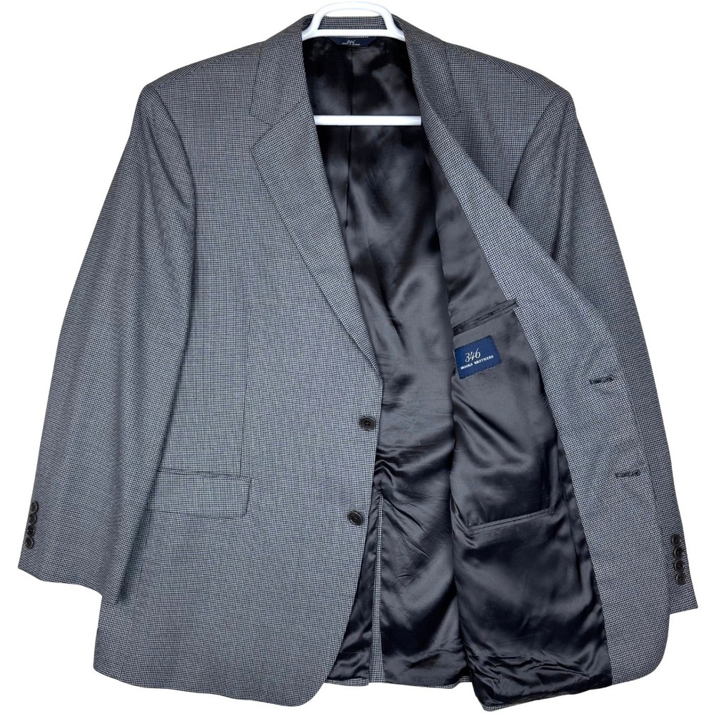 Brooks Brothers 346 Houndstooth Wool Blazer Sport Coat Mens 46 RG Grey 2 Button
